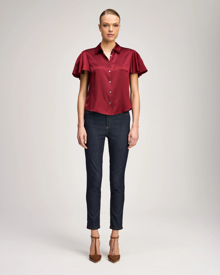 FLUTTER SLEEVE FIONA TOP IN BERRYWINE
