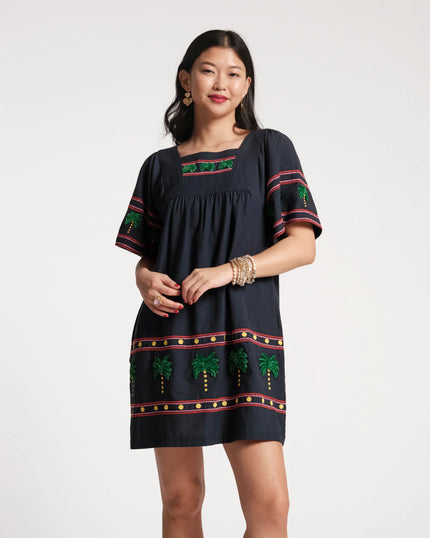 PICNIC MINI DRESS WITH PALM EMBROIDERY
