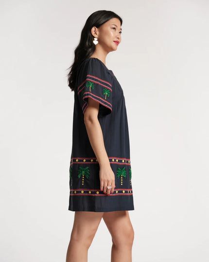 PICNIC MINI DRESS WITH PALM EMBROIDERY