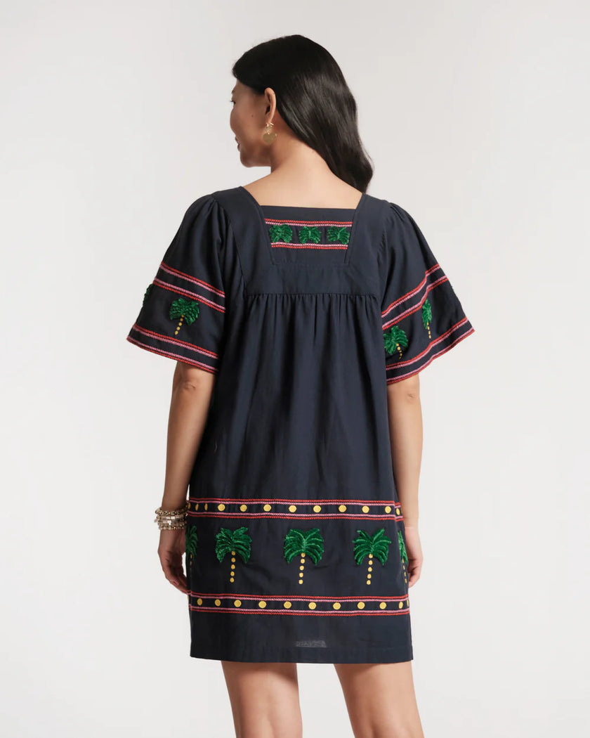 PICNIC MINI DRESS WITH PALM EMBROIDERY