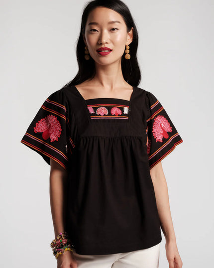 PICNIC TOP PEACOCK EMBROIDERY