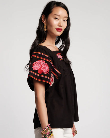 PICNIC TOP PEACOCK EMBROIDERY