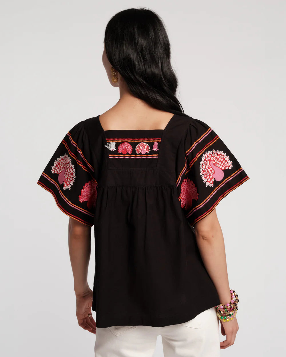 PICNIC TOP PEACOCK EMBROIDERY
