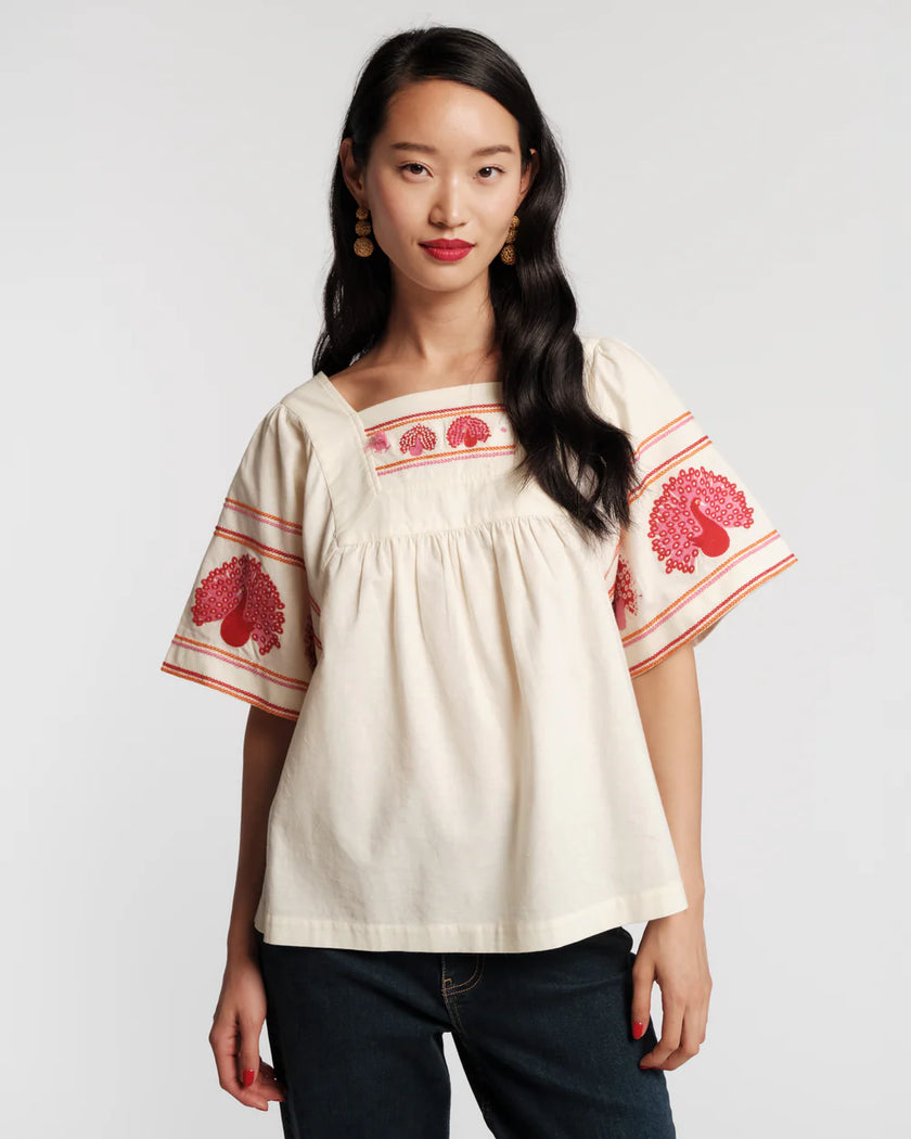 PICNIC TOP PEACOCK EMBROIDERY
