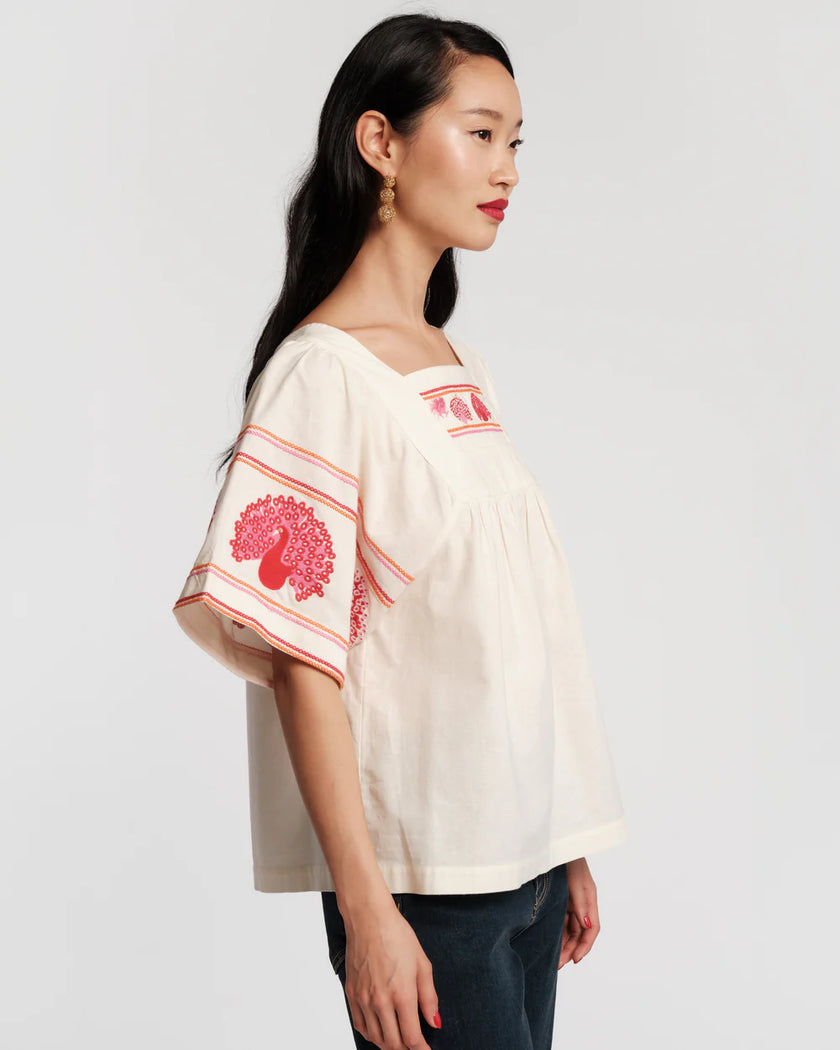 PICNIC TOP PEACOCK EMBROIDERY