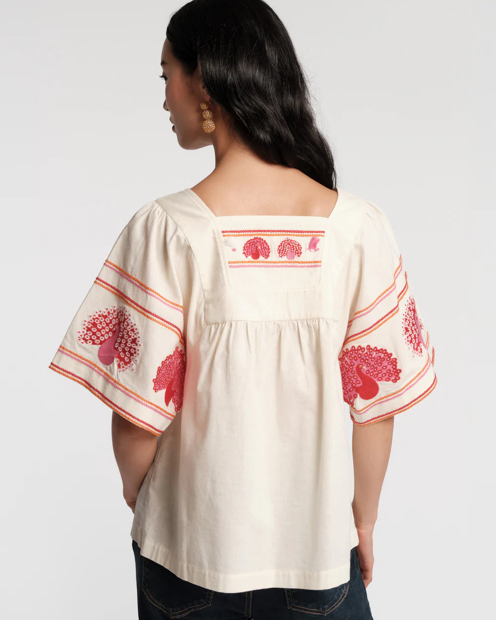 PICNIC TOP PEACOCK EMBROIDERY