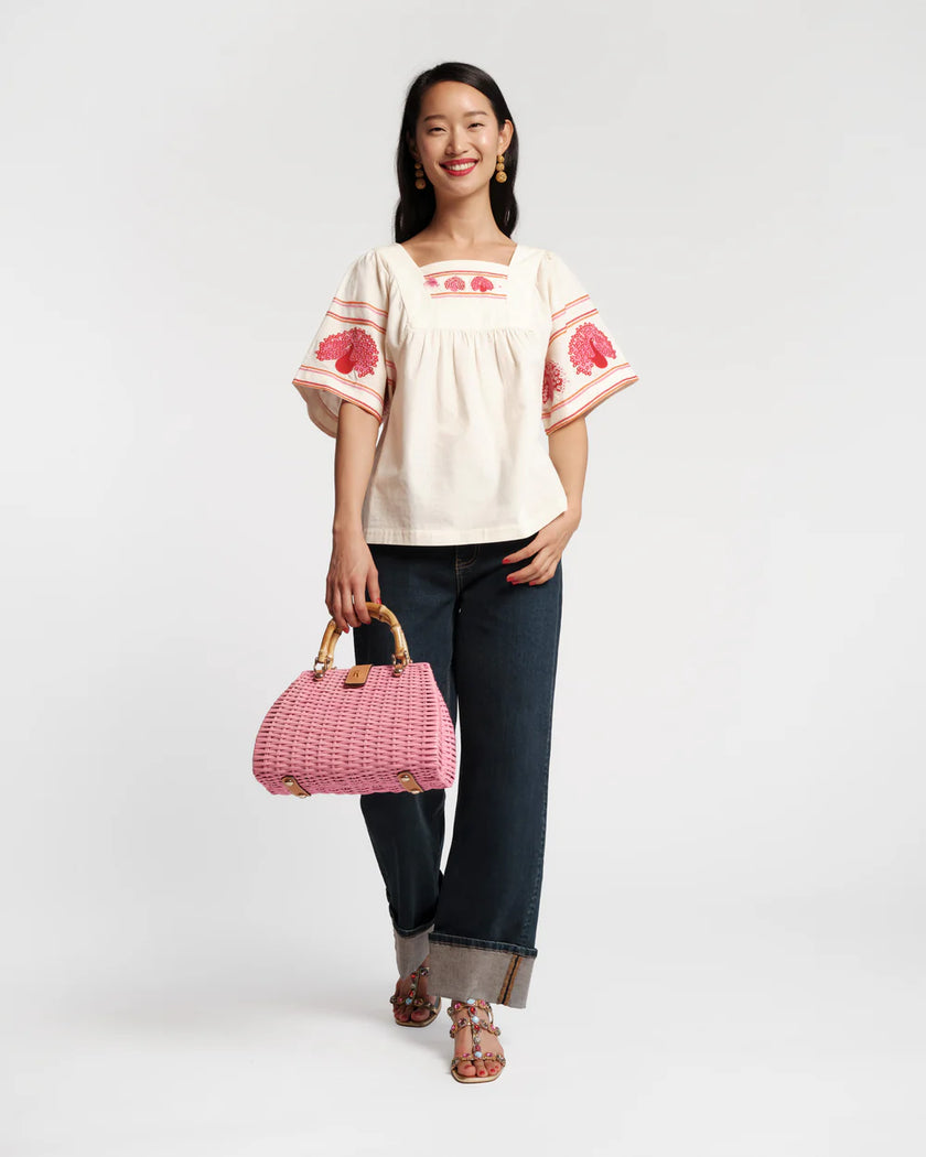 PICNIC TOP PEACOCK EMBROIDERY
