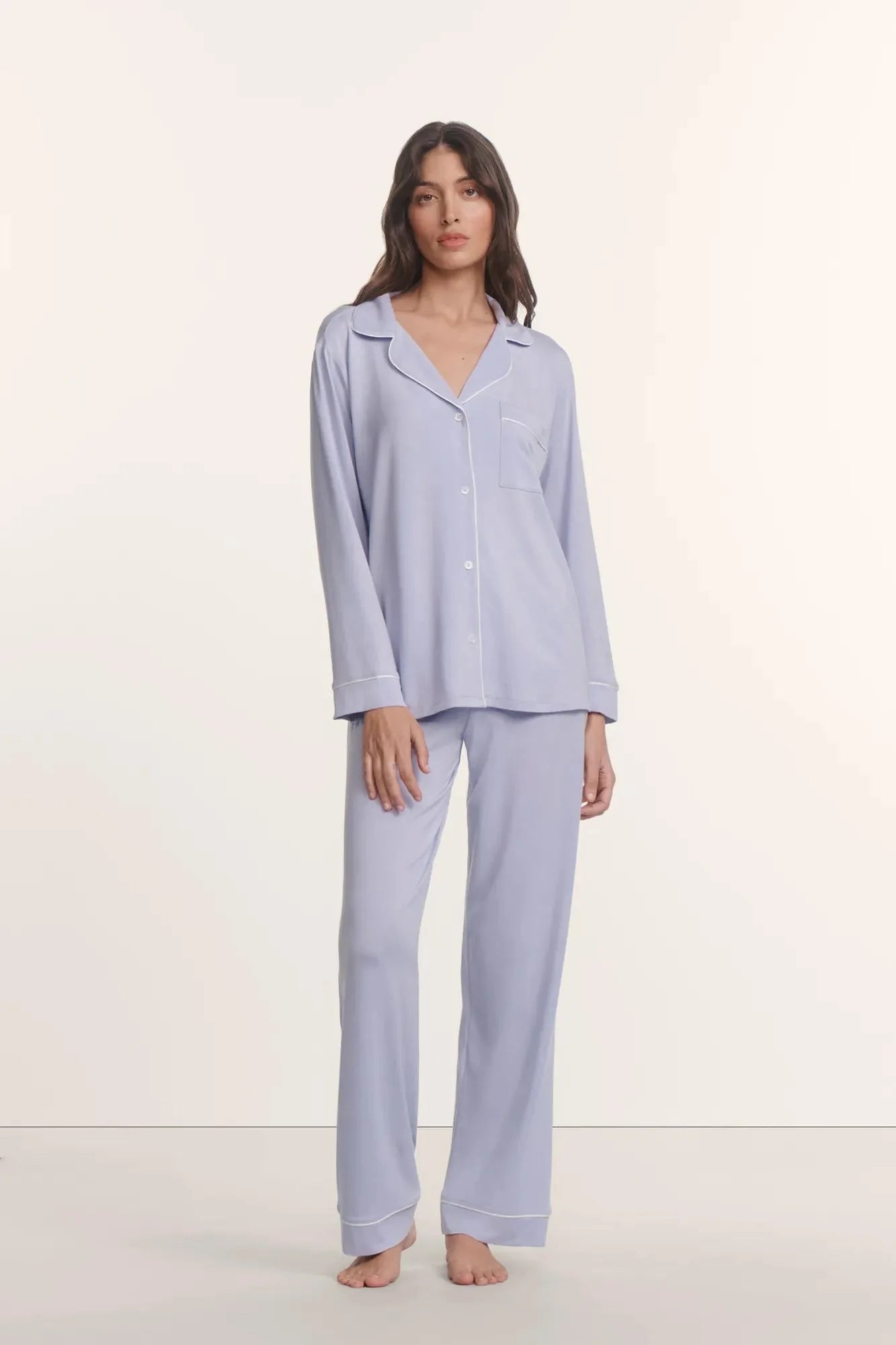 GISELE TENCEL MODAL LONG PJ SET IN LAVENDER DUSK AND IVORY
