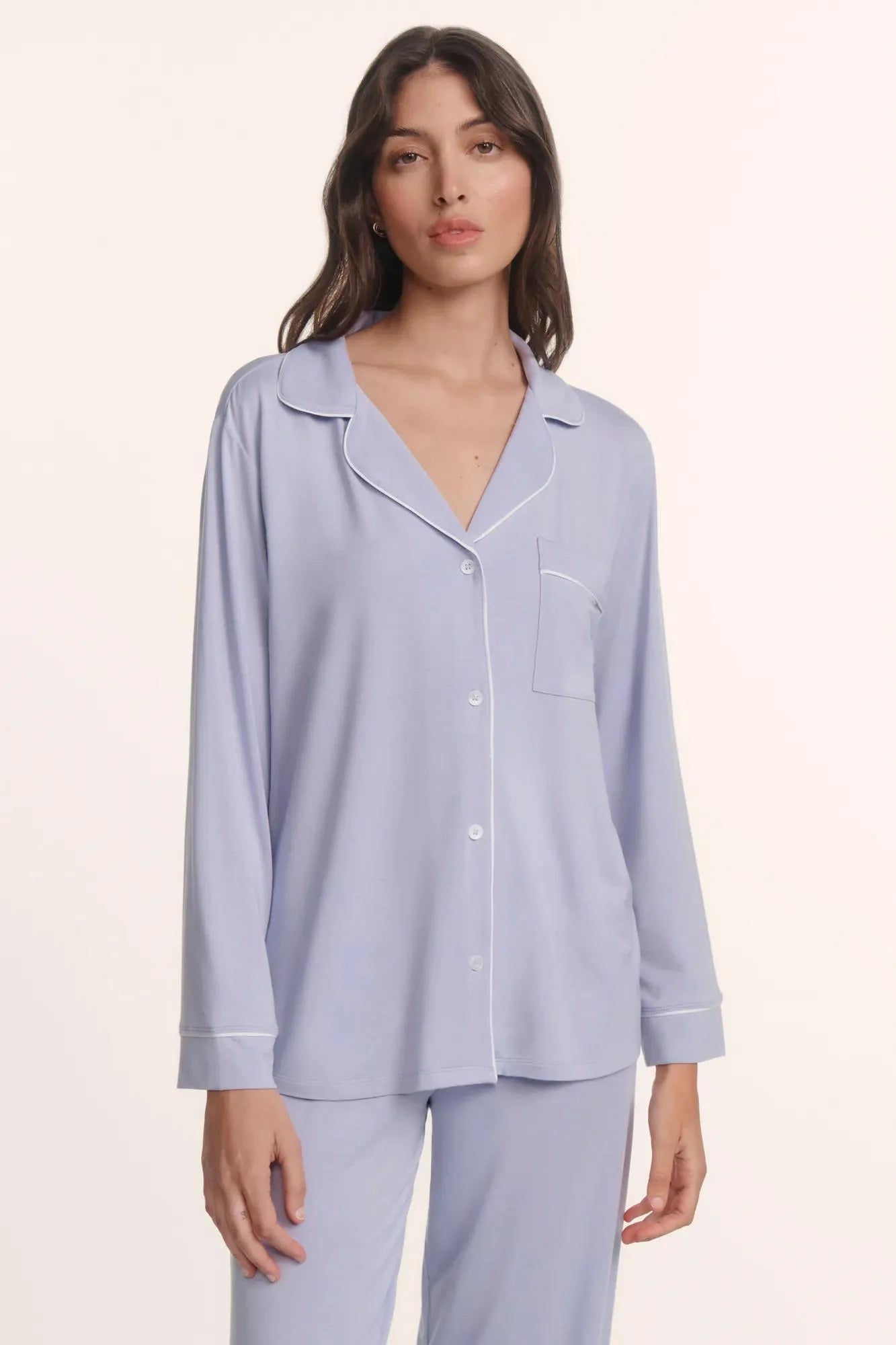 GISELE TENCEL MODAL LONG PJ SET IN LAVENDER DUSK AND IVORY