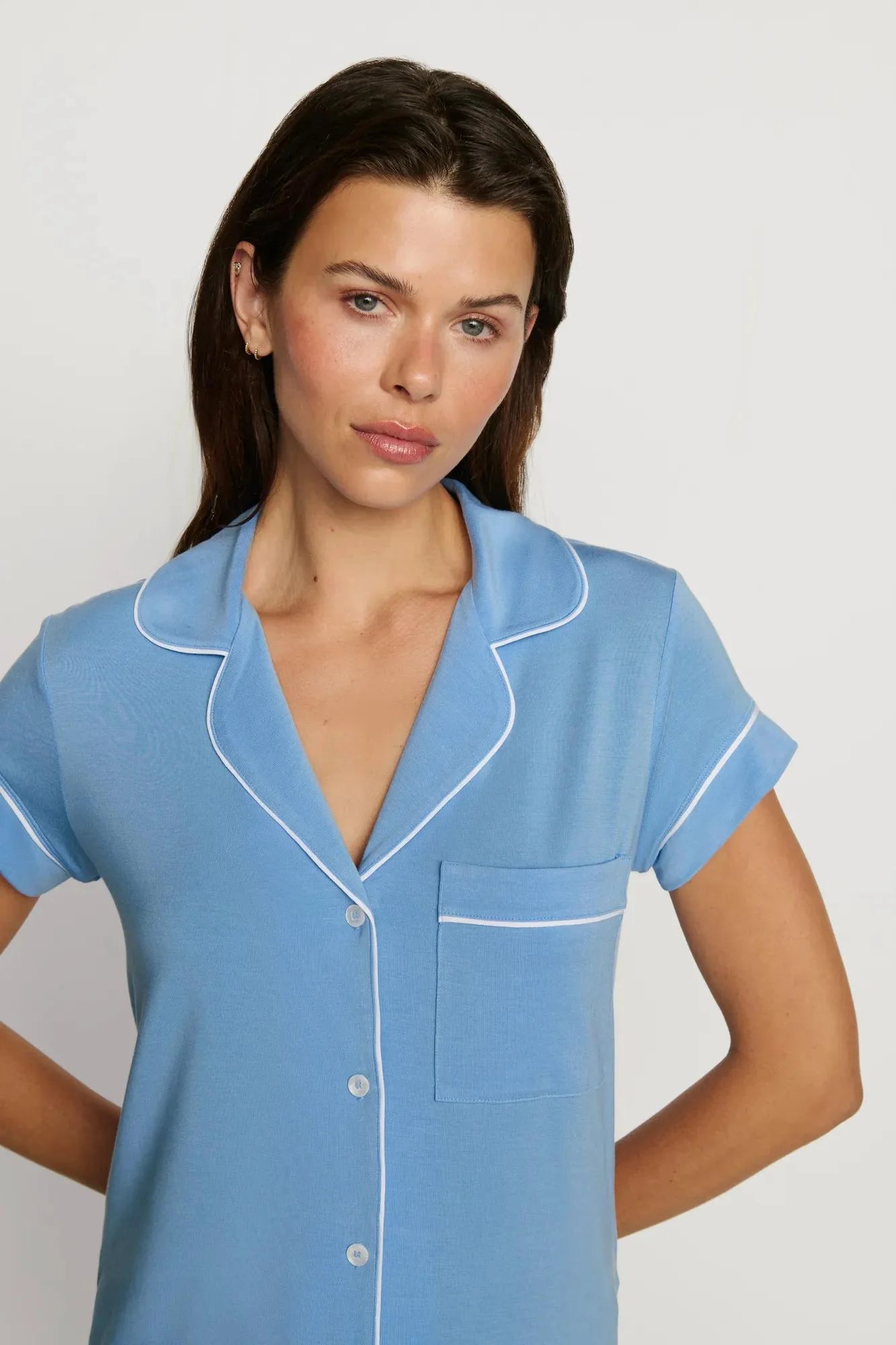 GISELE TENCEL MODAL SHORTIE SHORT PJ SET IN SUMMER BLUE