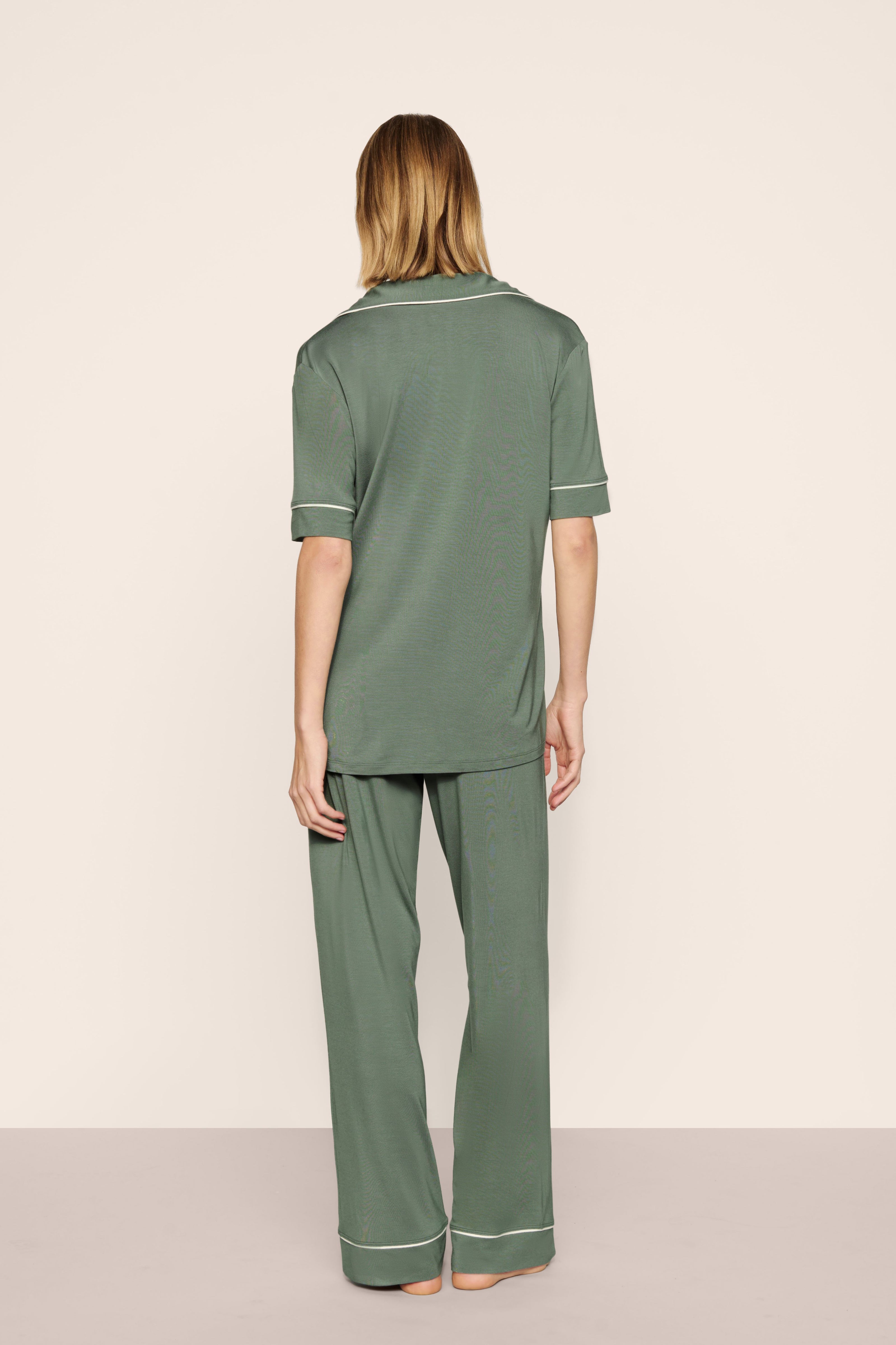 GISELE SHORT SLEEVE AND PANT PJ SET IN DESERT SAGE AND IVORY