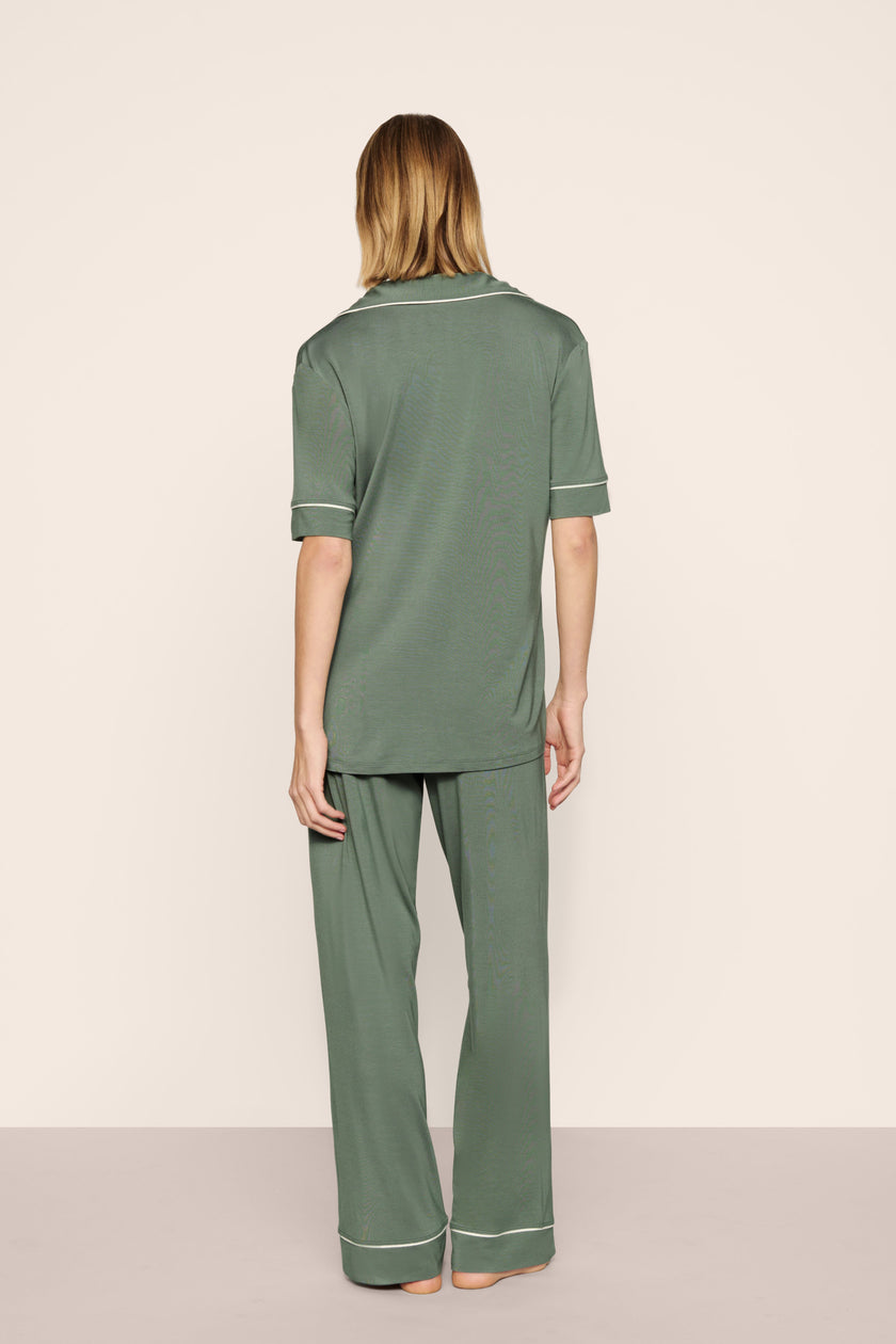 GISELE SHORT SLEEVE AND PANT PJ SET IN DESERT SAGE AND IVORY