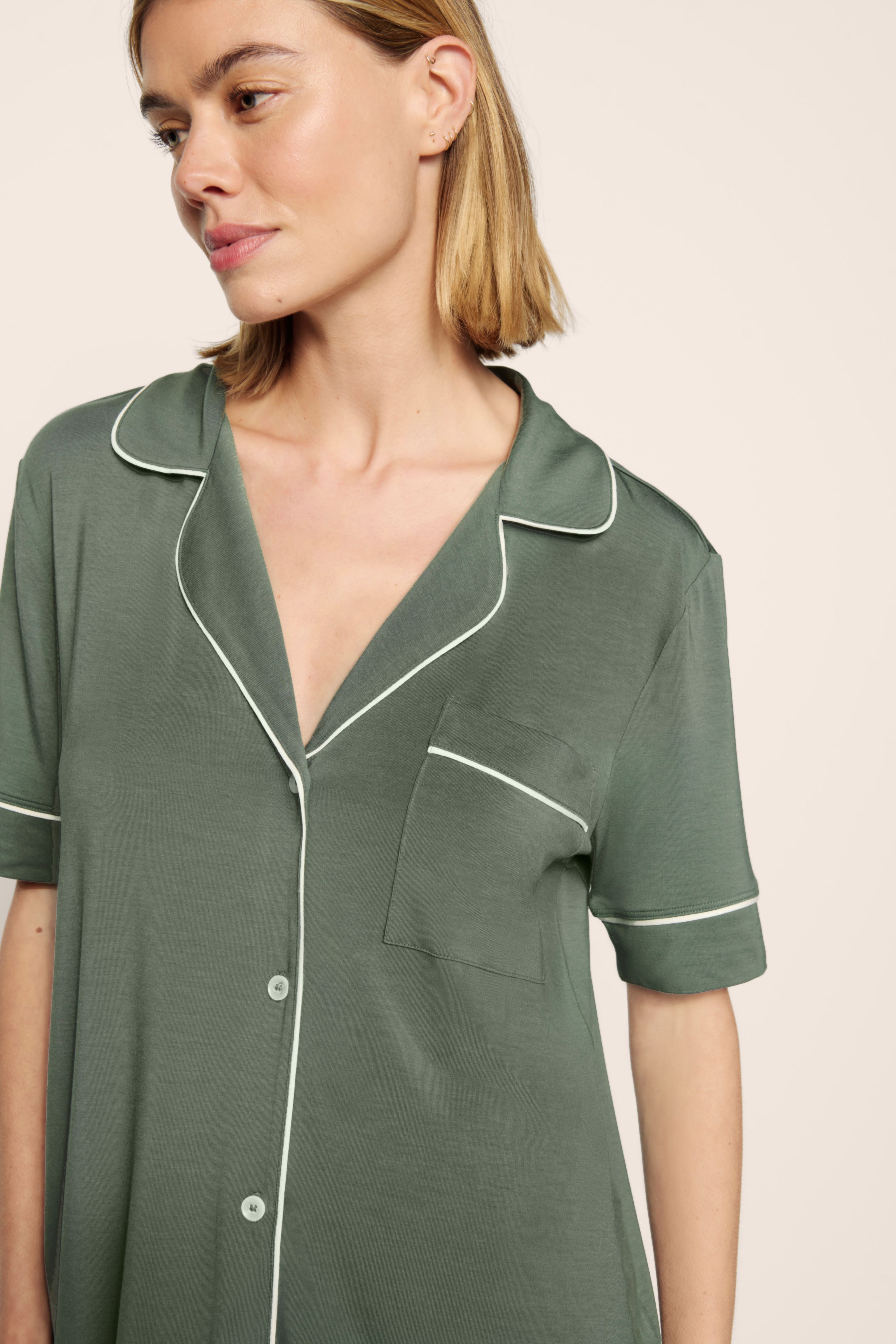 GISELE SHORT SLEEVE AND PANT PJ SET IN DESERT SAGE AND IVORY