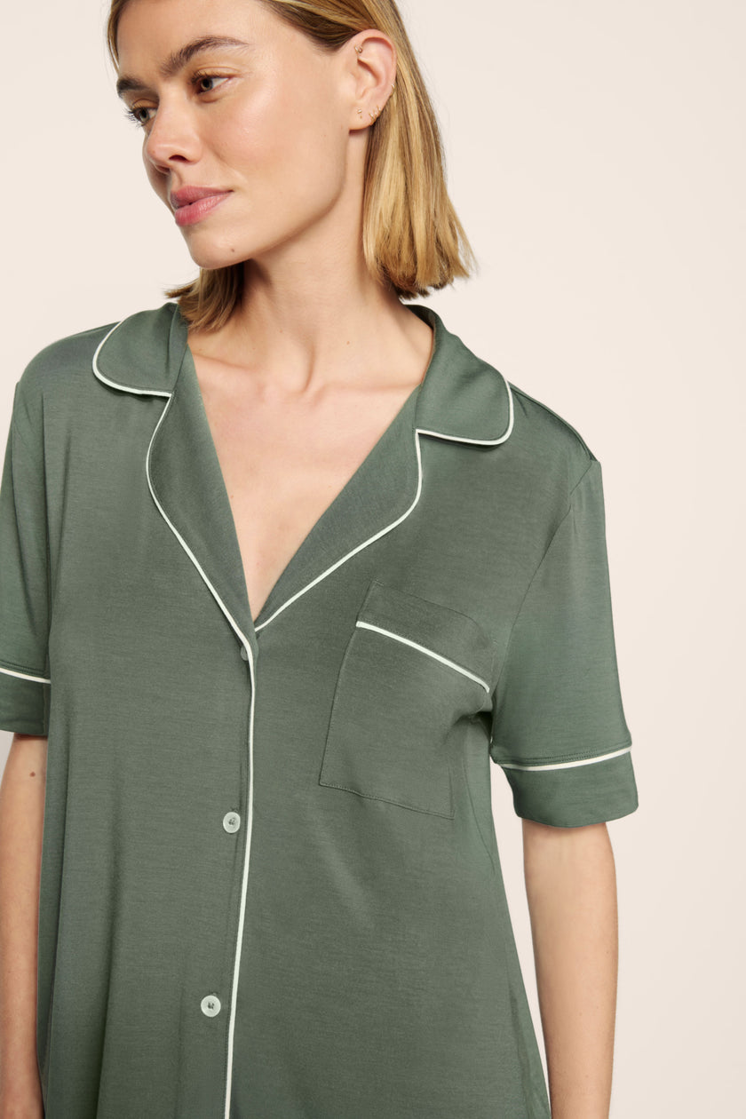 GISELE SHORT SLEEVE AND PANT PJ SET IN DESERT SAGE AND IVORY