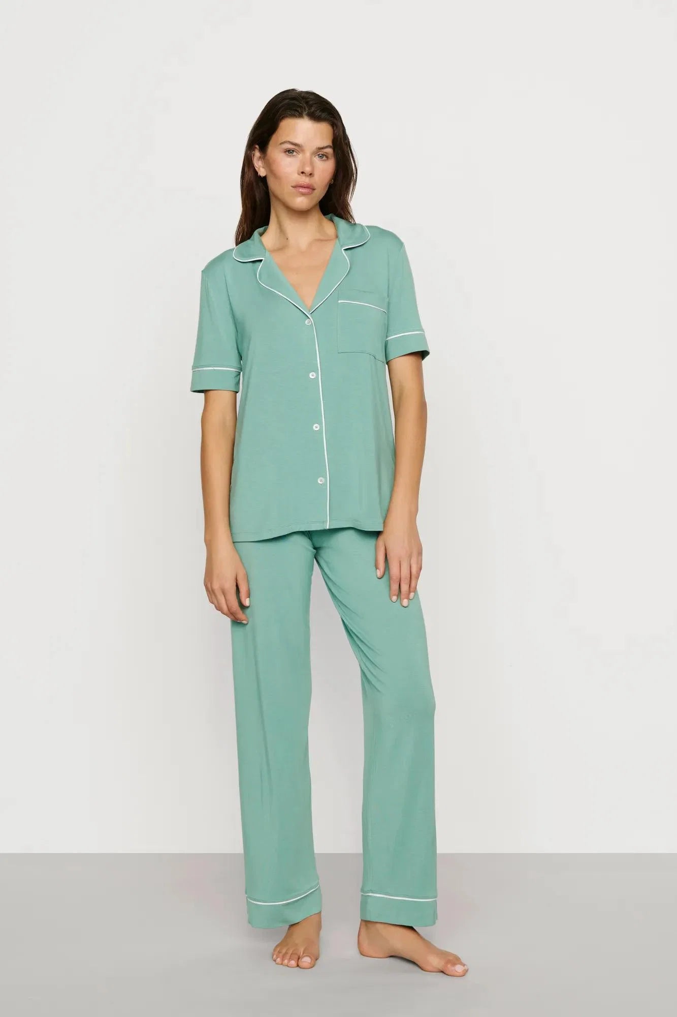 GISELE TENCEL MODAL SHORT SLEEVE AND PANT PJ SET IN SEAGRASS