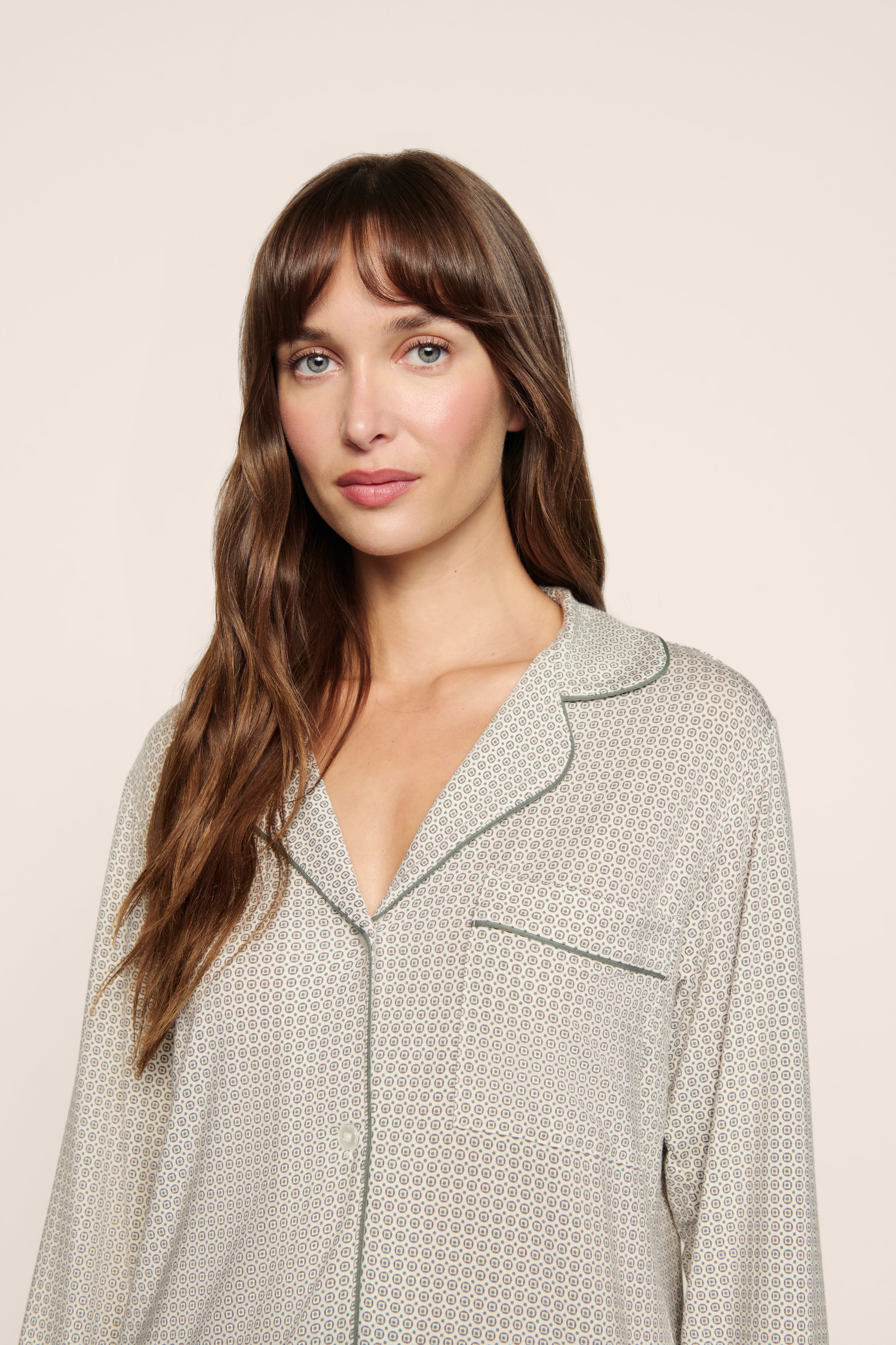 GISELE PRINTED TENCEL MODAL LONG PJ SET IN GEO MOD DESERT