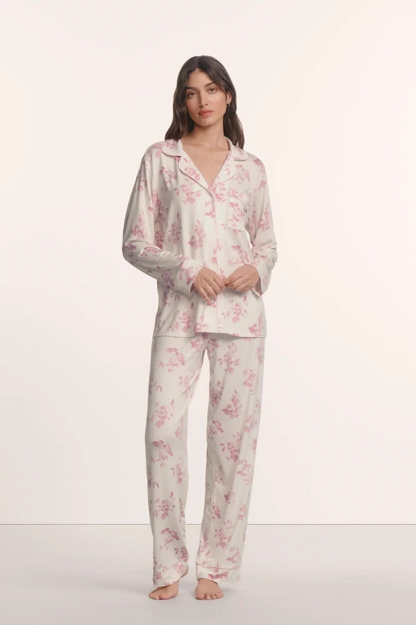 GISELE PRINTED TENCEL MODAL LONG PJ SET IN ROSE GARDEN CAMEO