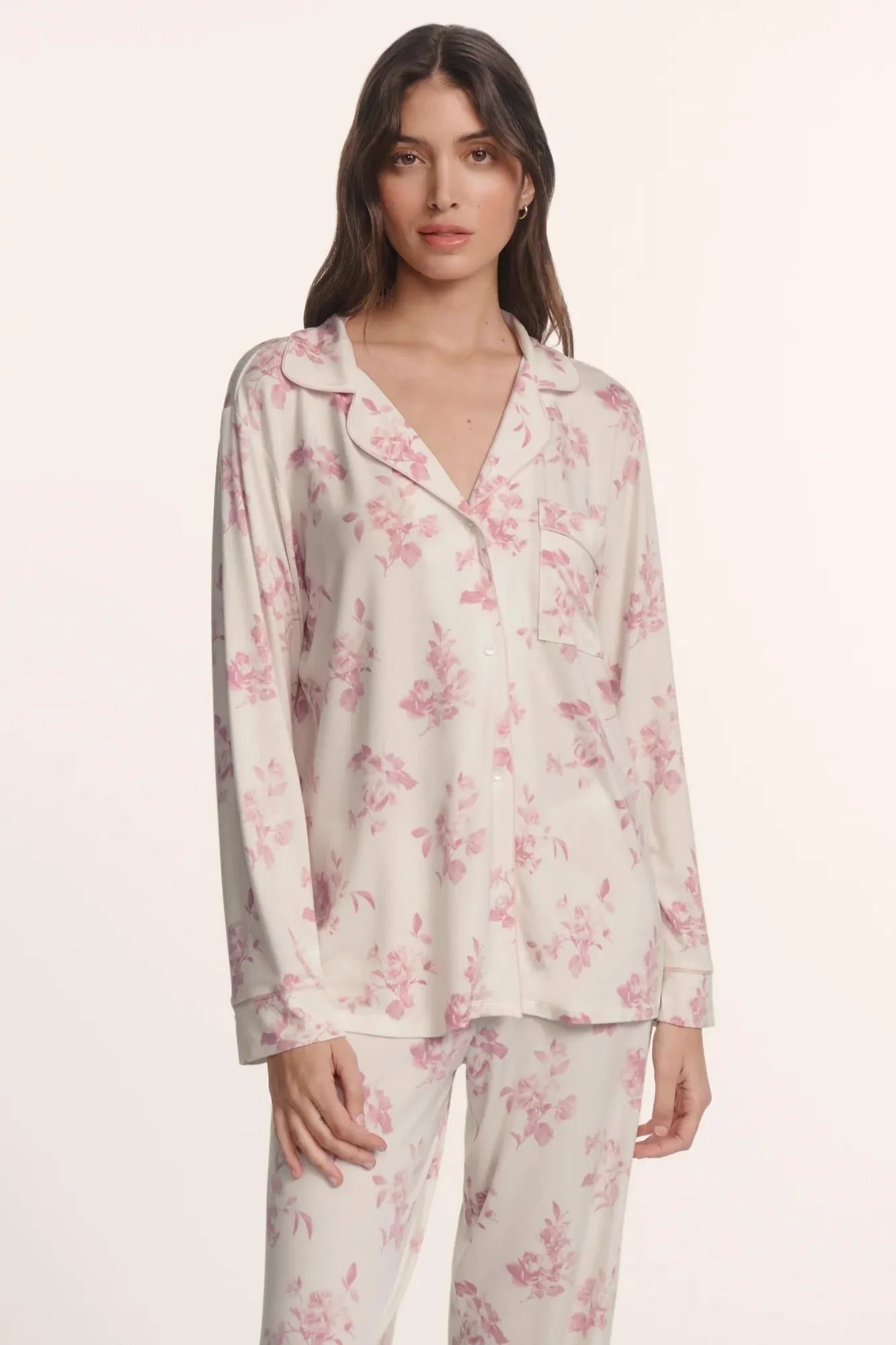 GISELE PRINTED TENCEL MODAL LONG PJ SET IN ROSE GARDEN CAMEO