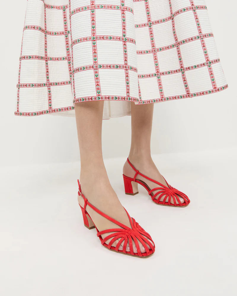 PRISCILLA LATTICE HEELED SANDAL
