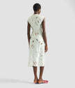 DRAPED PRINTED TEXTURED SATIN MIDI DRESS