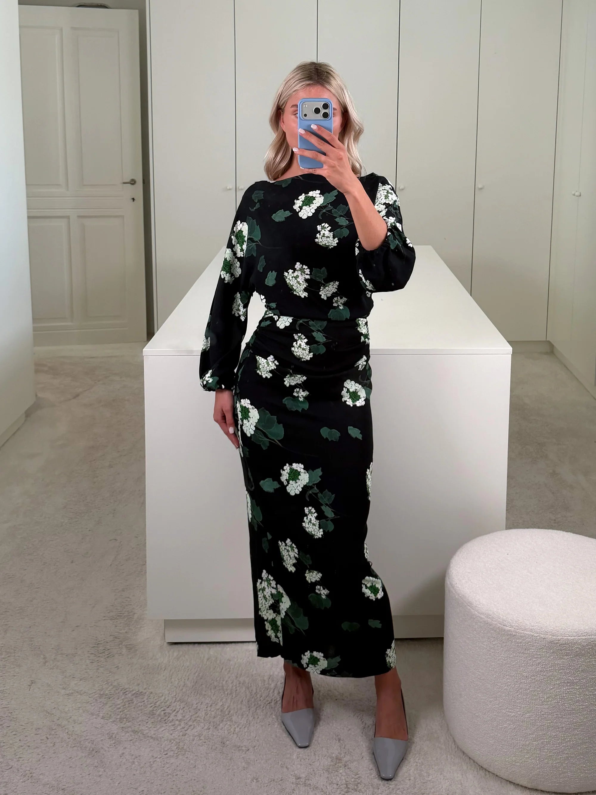 DRESS EZRA  IN HYDRANGEA GREEN ON BLACK