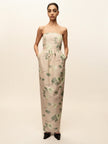 DRESS LENA IN CHINE HYDRANGEA GREEN ON BEIGE PRINT