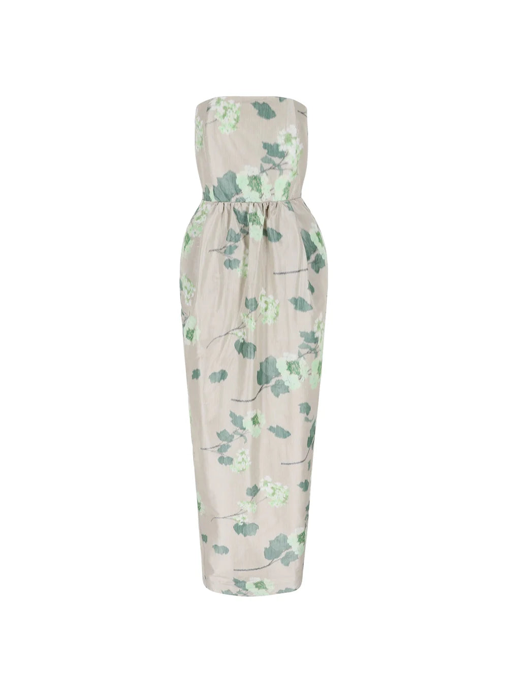 DRESS LENA IN CHINE HYDRANGEA GREEN ON BEIGE PRINT