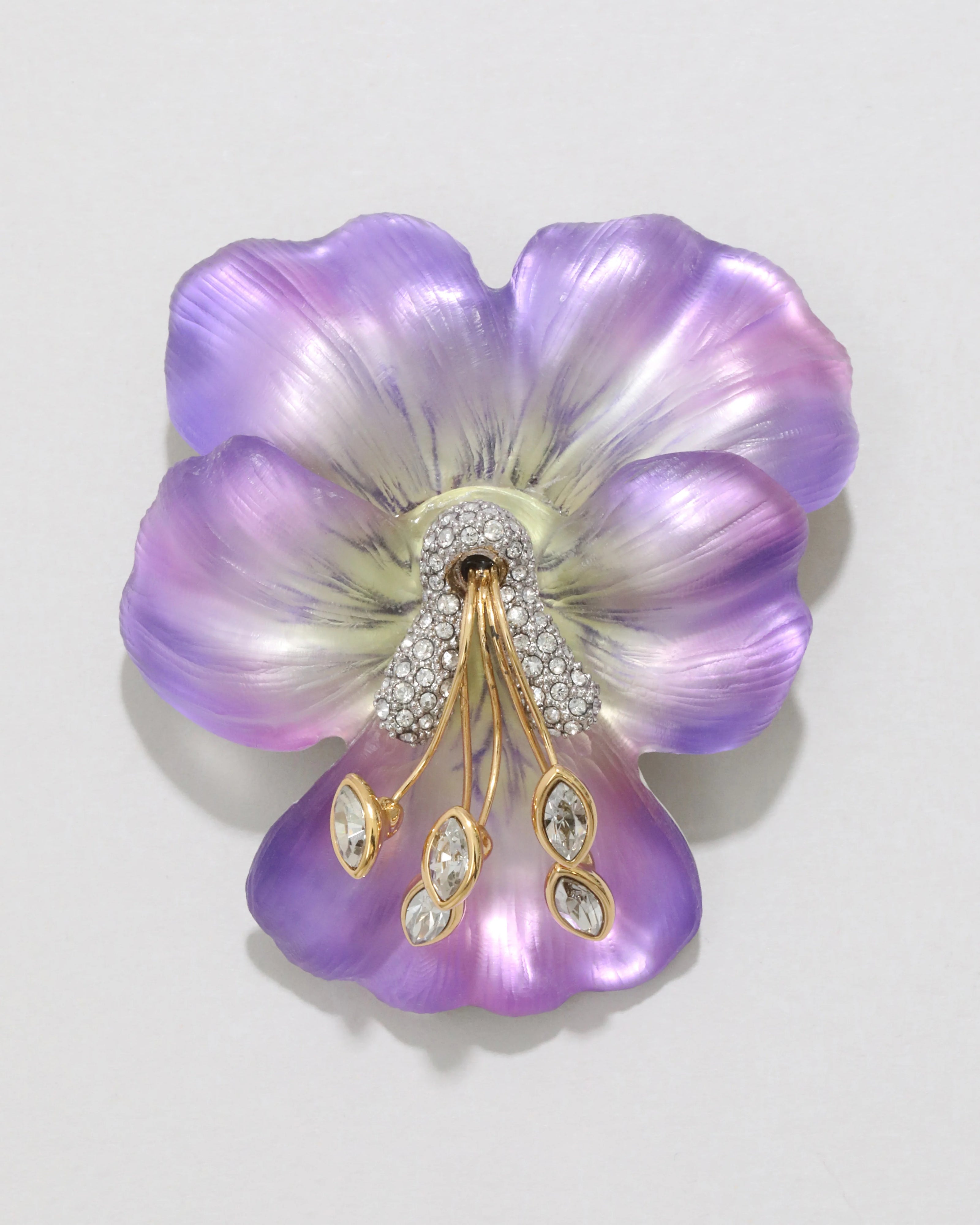 PANSY LUCITE CRYSTAL PIN