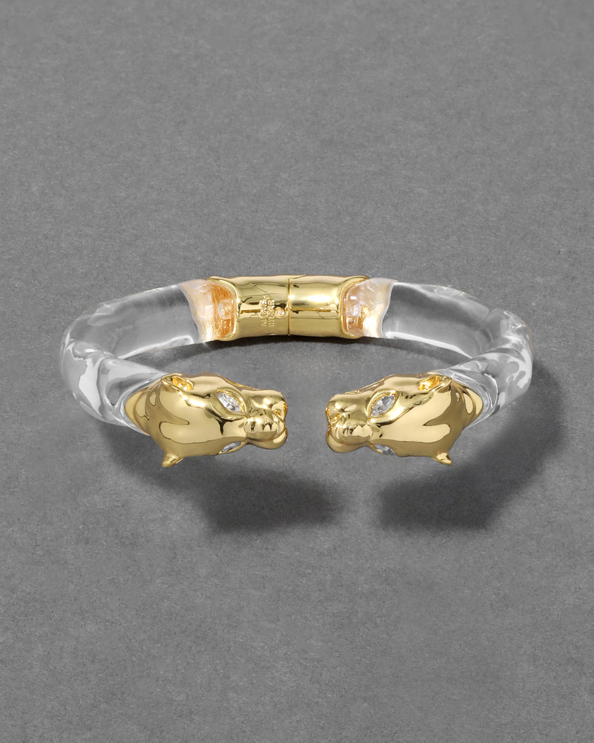 PANTHER VISAGE LUCITE HINGE CUFF BRACELET