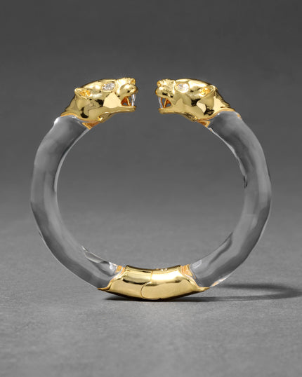 PANTHER VISAGE LUCITE HINGE CUFF BRACELET