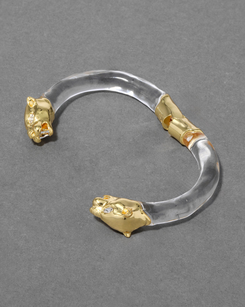 PANTHER VISAGE LUCITE HINGE CUFF BRACELET