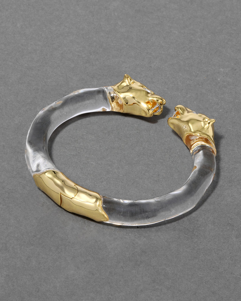 PANTHER VISAGE LUCITE HINGE CUFF BRACELET