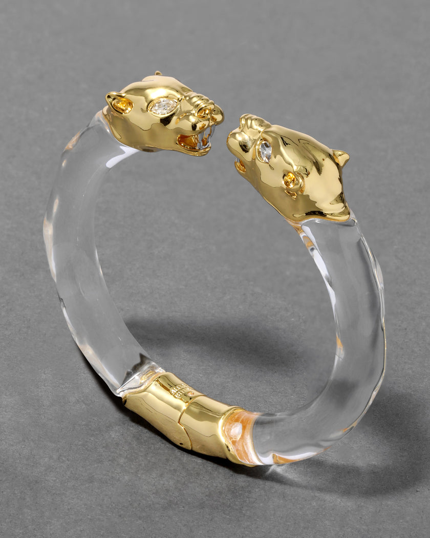 PANTHER VISAGE LUCITE HINGE CUFF BRACELET