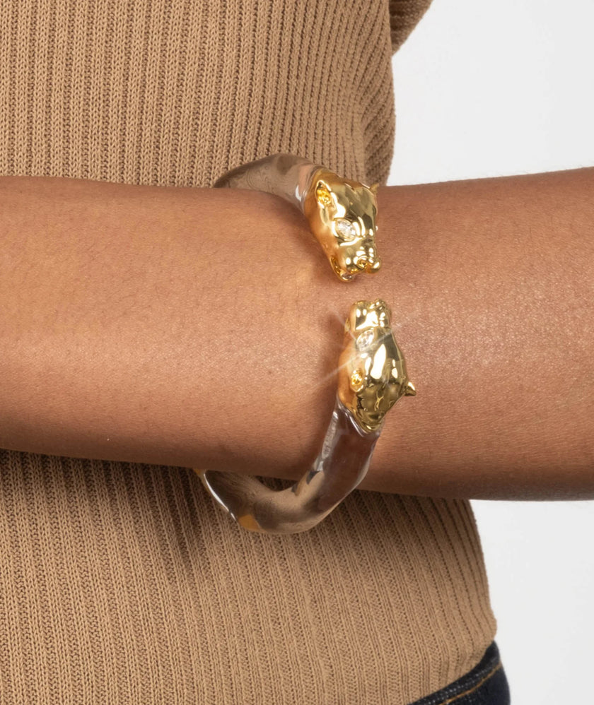 PANTHER VISAGE LUCITE HINGE CUFF BRACELET