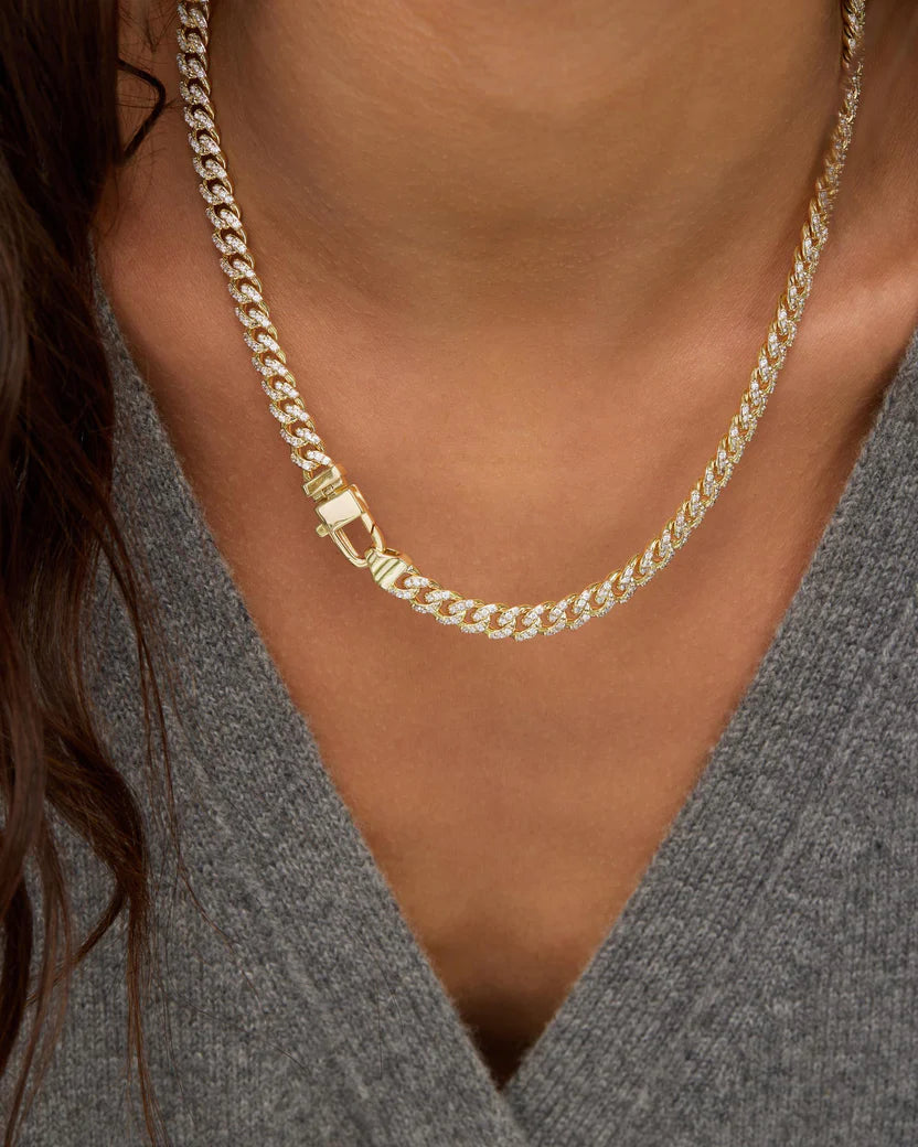PAVE JULIAN CUBAN CHAIN NECKLACE 18 INCH