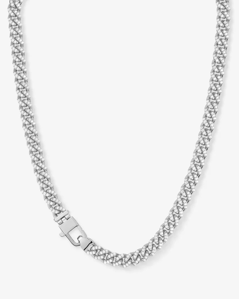 PAVE JULIAN CUBAN CHAIN NECKLACE IN SILVER 18 INCH