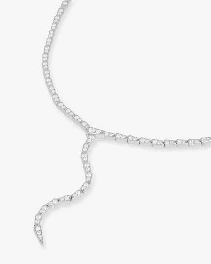 PAVE SERPENT LARIAT NECKLACE IN SILVER