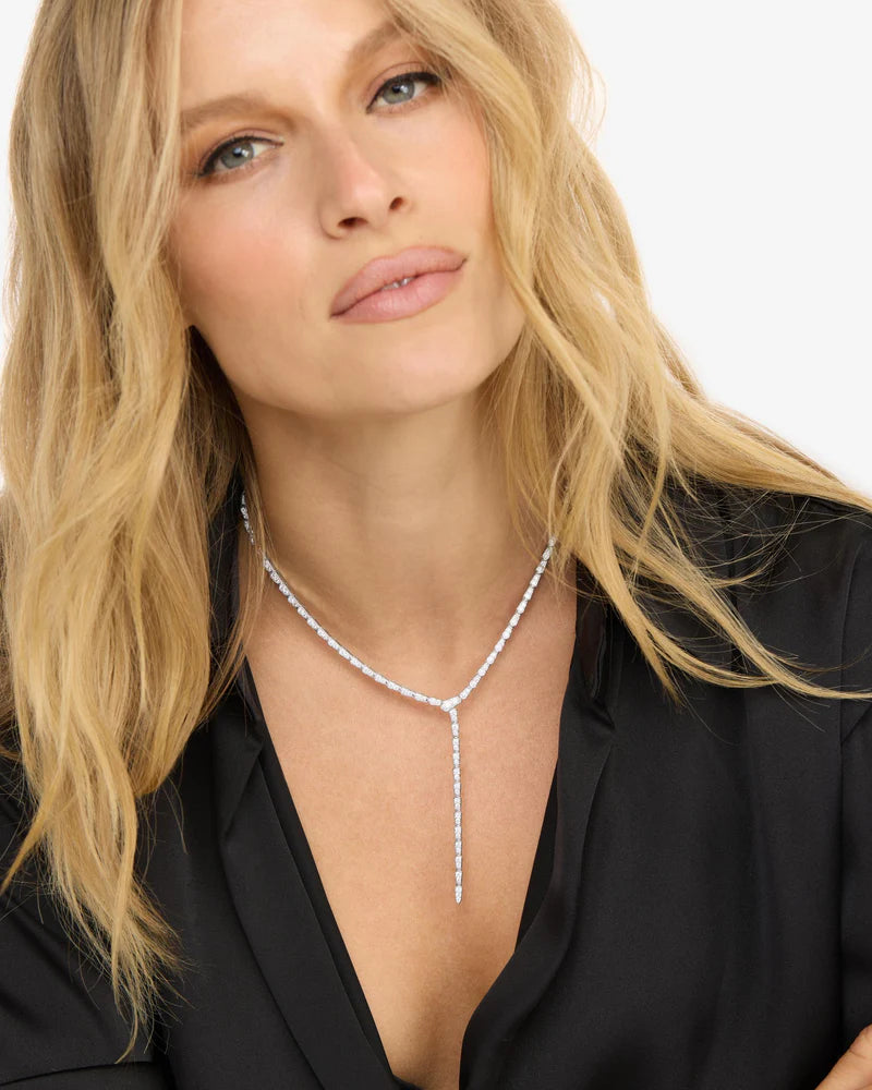 PAVE SERPENT LARIAT NECKLACE IN SILVER
