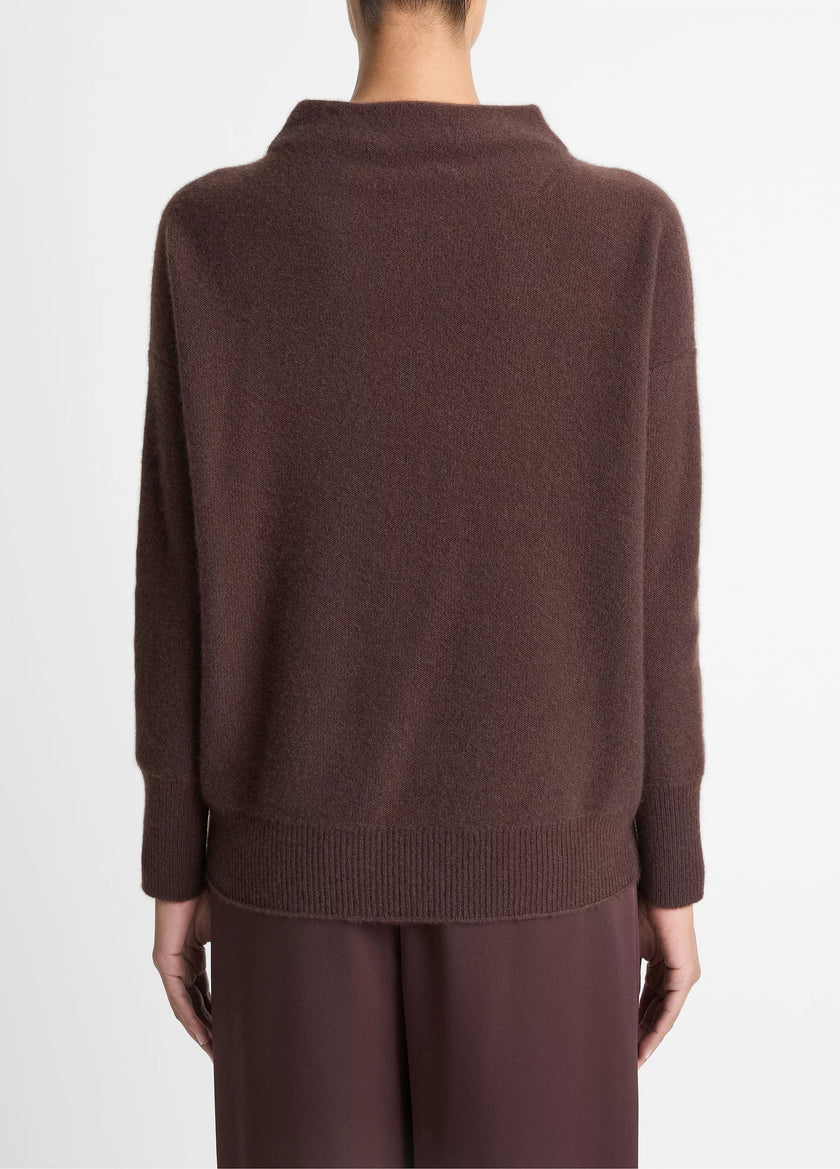 PLUSH CASHMERE FUNNEL NECK SWEATER IN TRUFFLE
