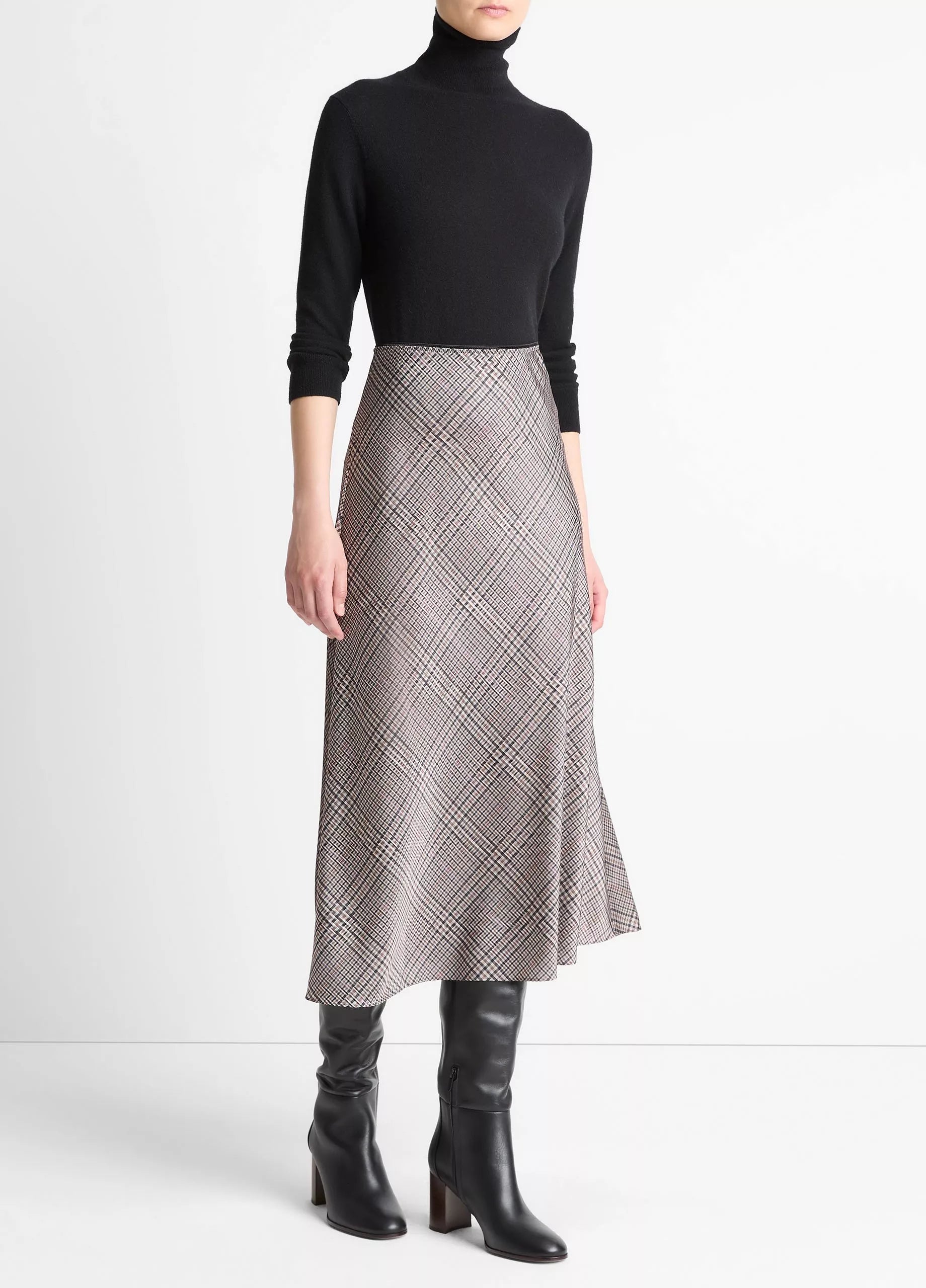 PRESSED PLAID SATIN SLIP SKIRT