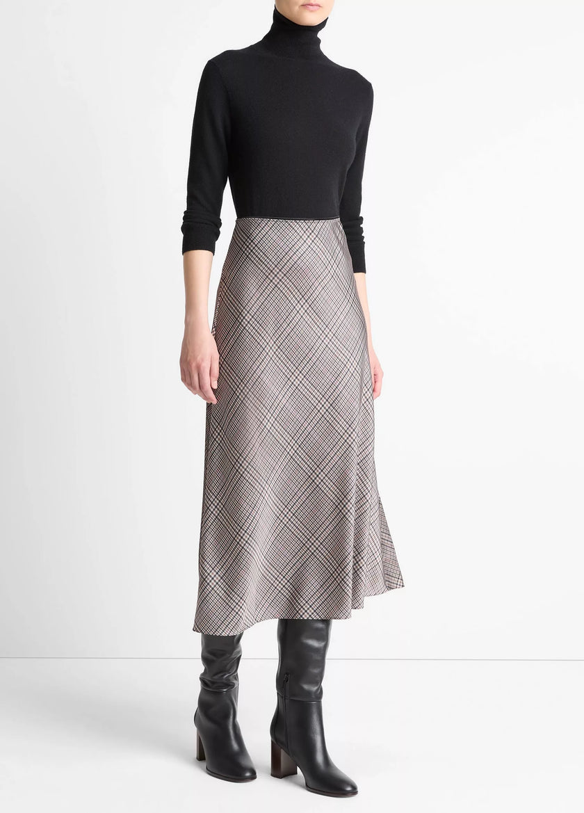 PRESSED PLAID SATIN SLIP SKIRT
