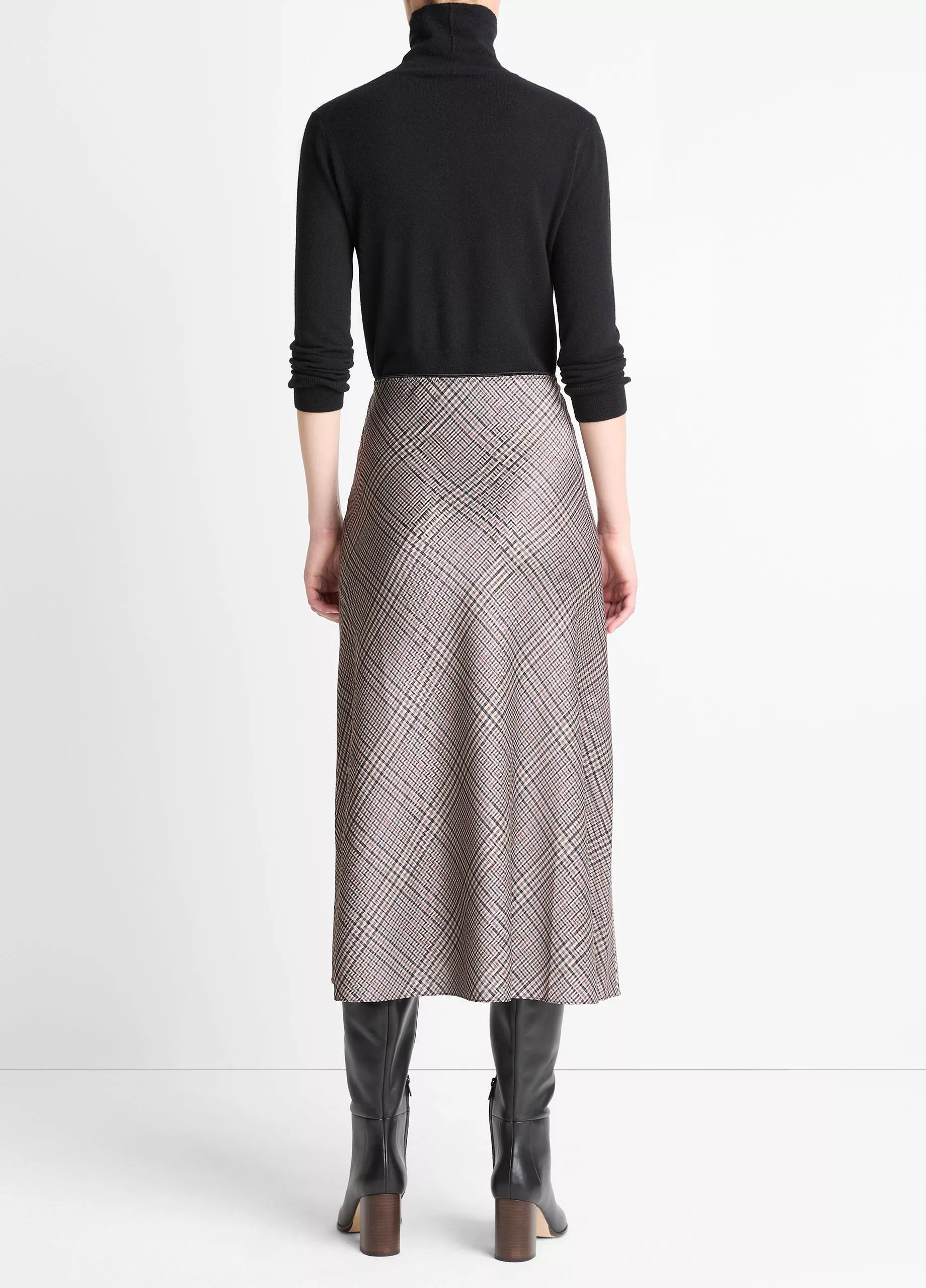 PRESSED PLAID SATIN SLIP SKIRT