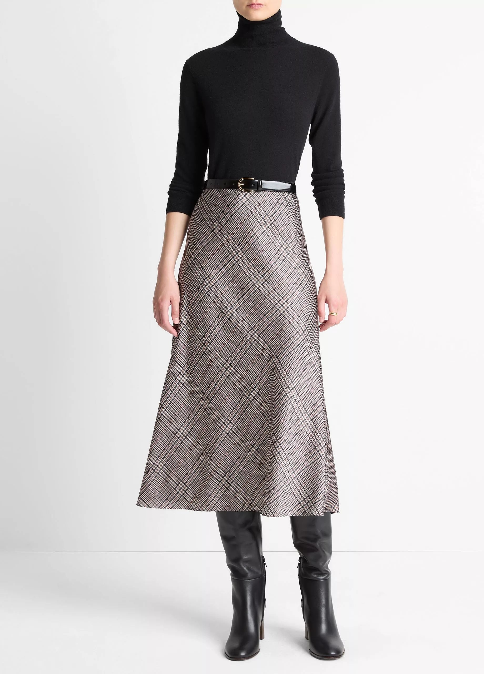 PRESSED PLAID SATIN SLIP SKIRT
