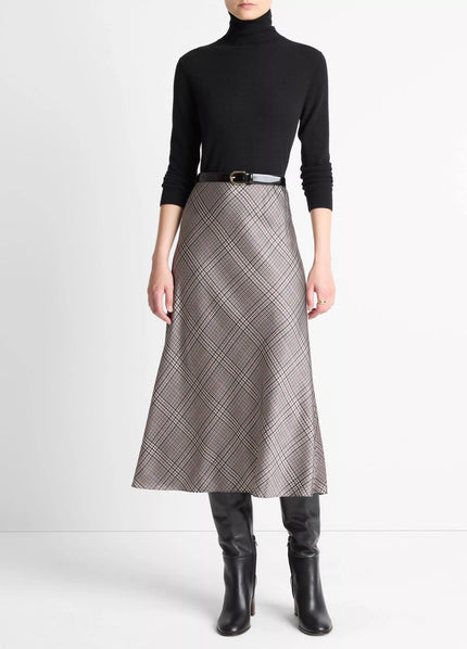 PRESSED PLAID SATIN SLIP SKIRT