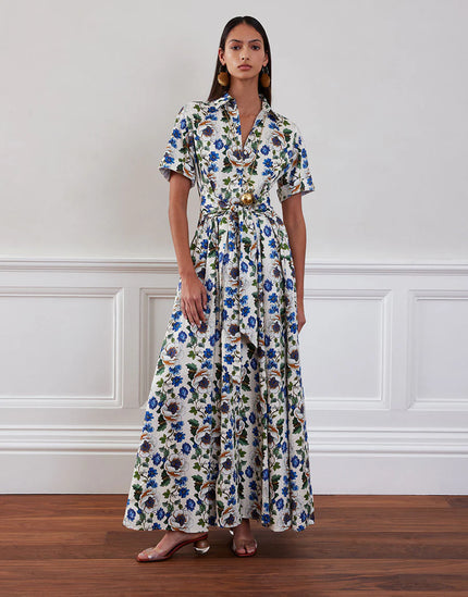 POSIE COTTON MAXI DRESS IN OFF WHITE VINE FLOWER