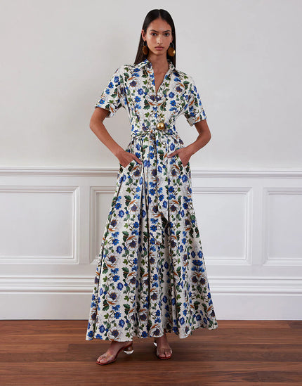 POSIE COTTON MAXI DRESS IN OFF WHITE VINE FLOWER