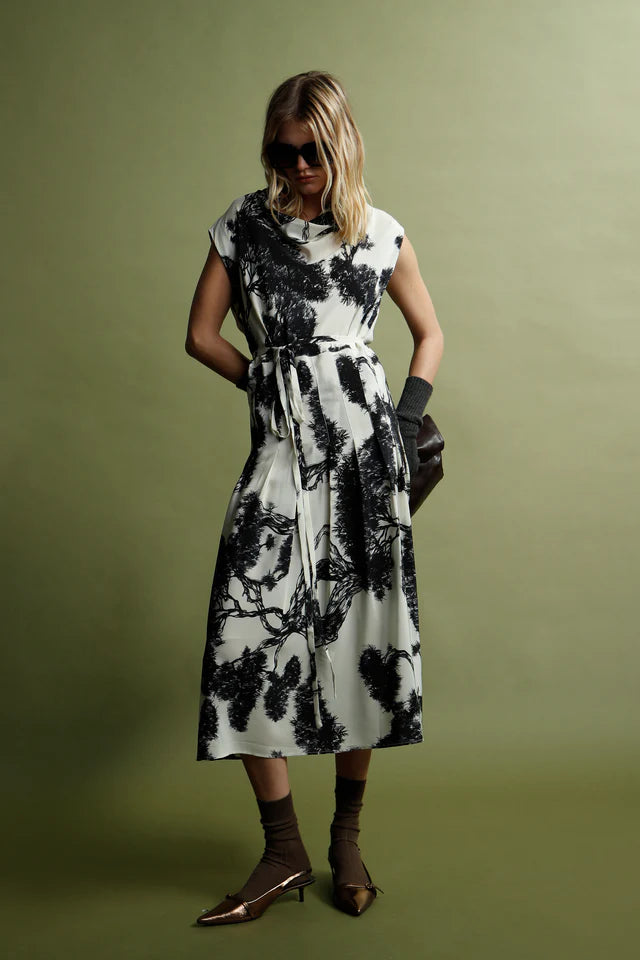 WHISPERING LINES SILK DRESS