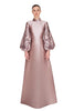 MOCK NECK MIKADO CAFTAN WITH EMBROIDERED SLEEVE