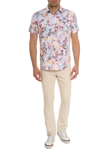 SPLASH OF COLOR SHORT SLEEVE BUTTON DOWN SHIRT