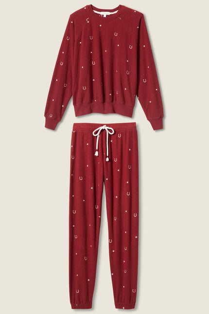 HOLD YOUR HORSES EMBROIDERED FLEECE LOUNG SET